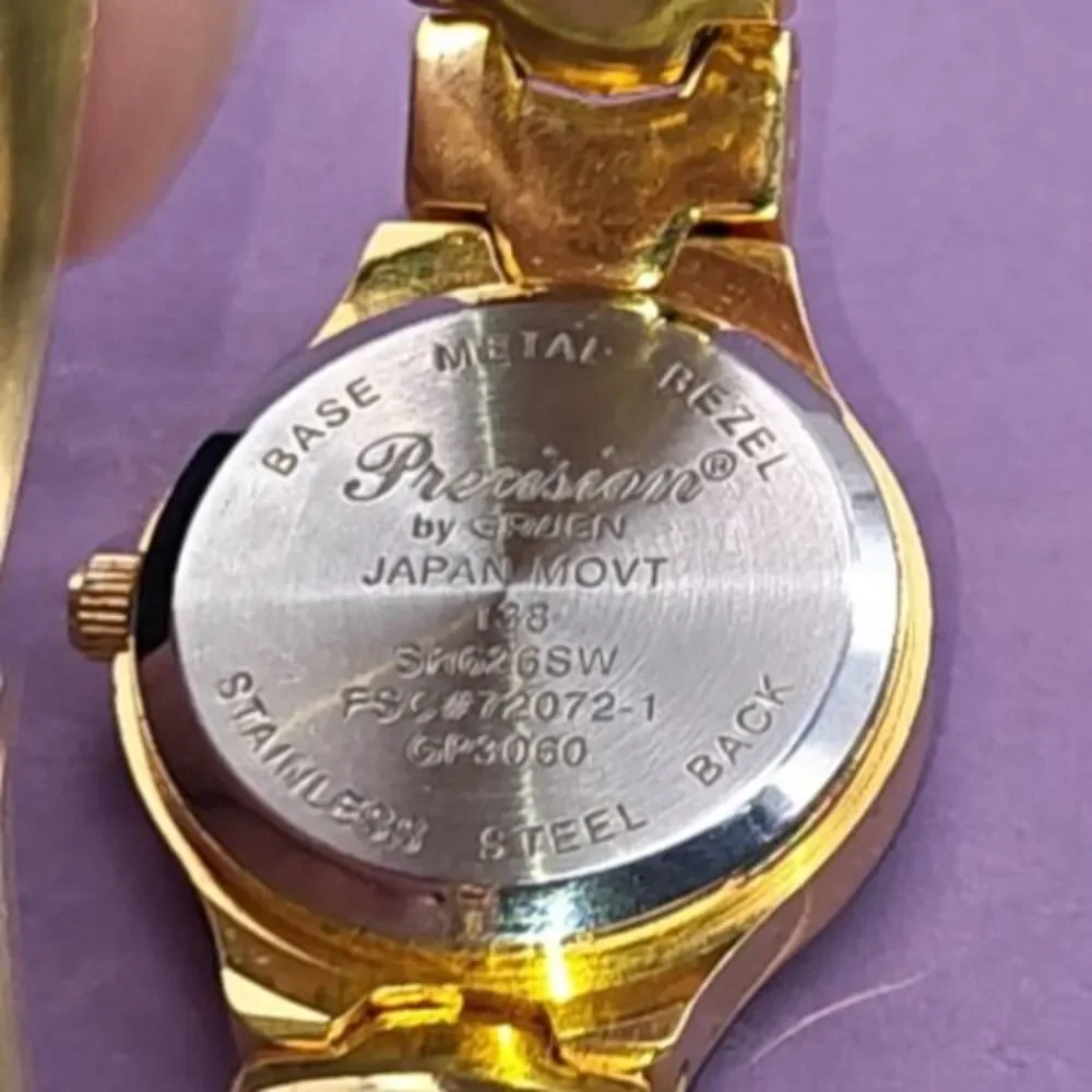 Precision by Gruen Diamond Watch Womens 27mm Gold Tone Black Dial Tested Working